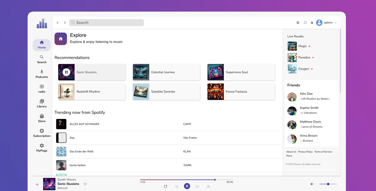 Muzzie - Music, Podcast & Radio Streaming Platform